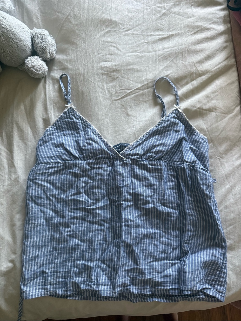 Brandy Melville Blue & White Striped Tank Tank Top With White Bows